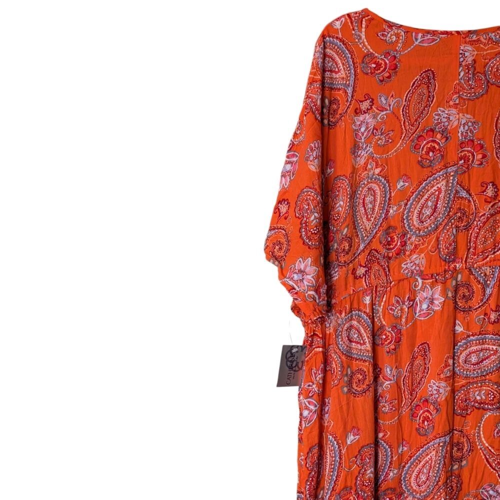 NWT Catherines Maxi Summer Dress paisley floral pattern orange size 2X Boho - Picture 6 of 7